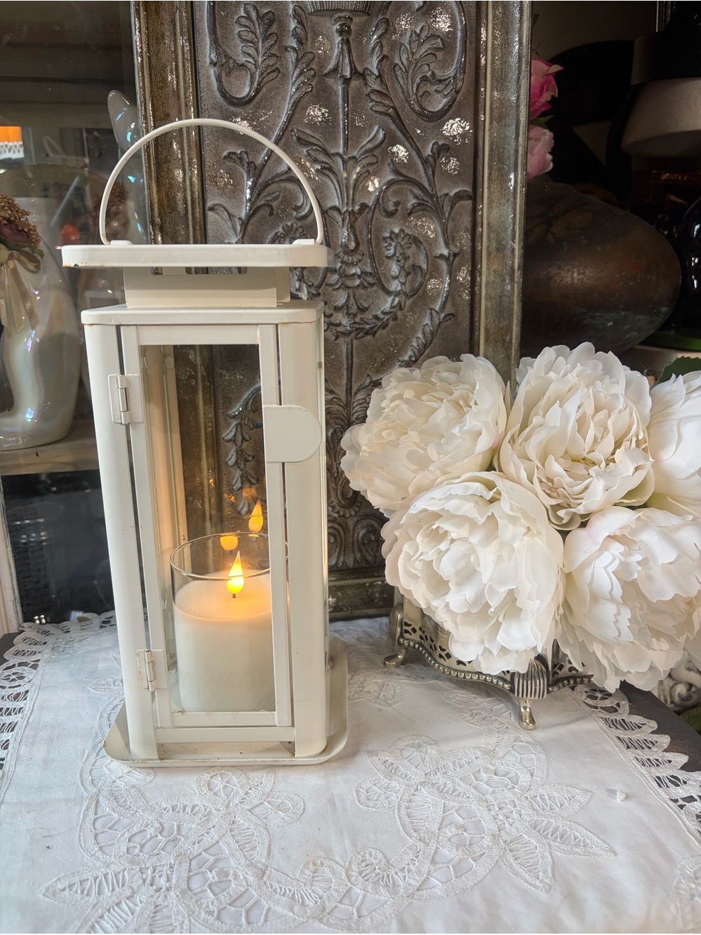 IKEA white metal & glass Lantern